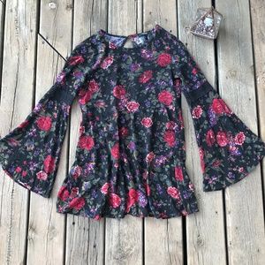 Floral Print Bell Sleeve Tunic/Dress Boho Indie